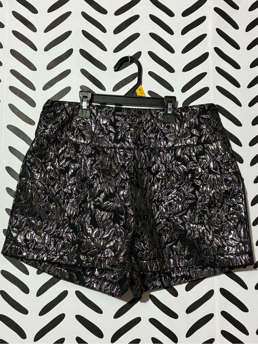 Sans Souci Metallic Floral Jacquard High Waist Shorts - Black & Silver